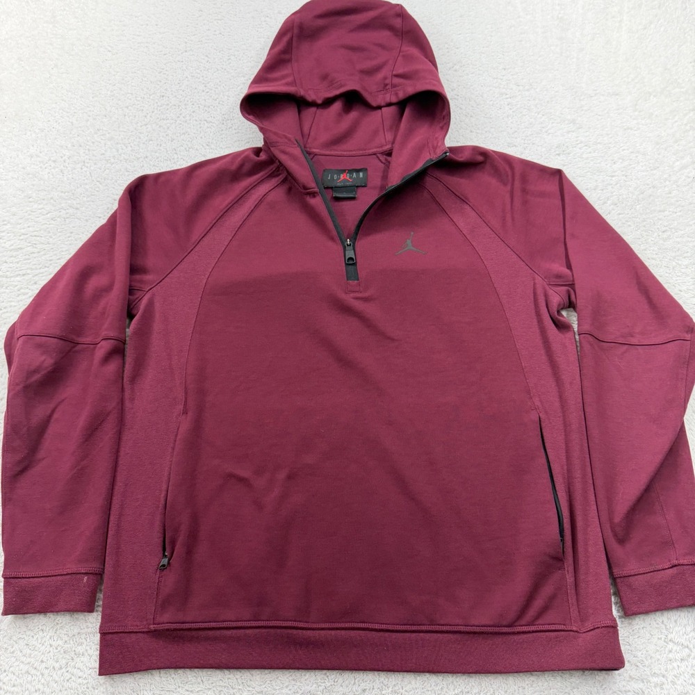 Jordan Mens Quarter Zip Hoodie Burgundy Maroon Jumpman Logo Large L Pockets